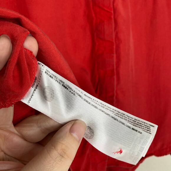 MNG by Mango Coral Red Lyocell Shirt with Hidden Buttons Button Down Blouse 18 - Picture 6 of 10